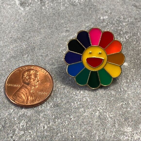 Rainbow Smiley Flower Enamel Pin/ Brooch Lapel - Picture 3 of 6